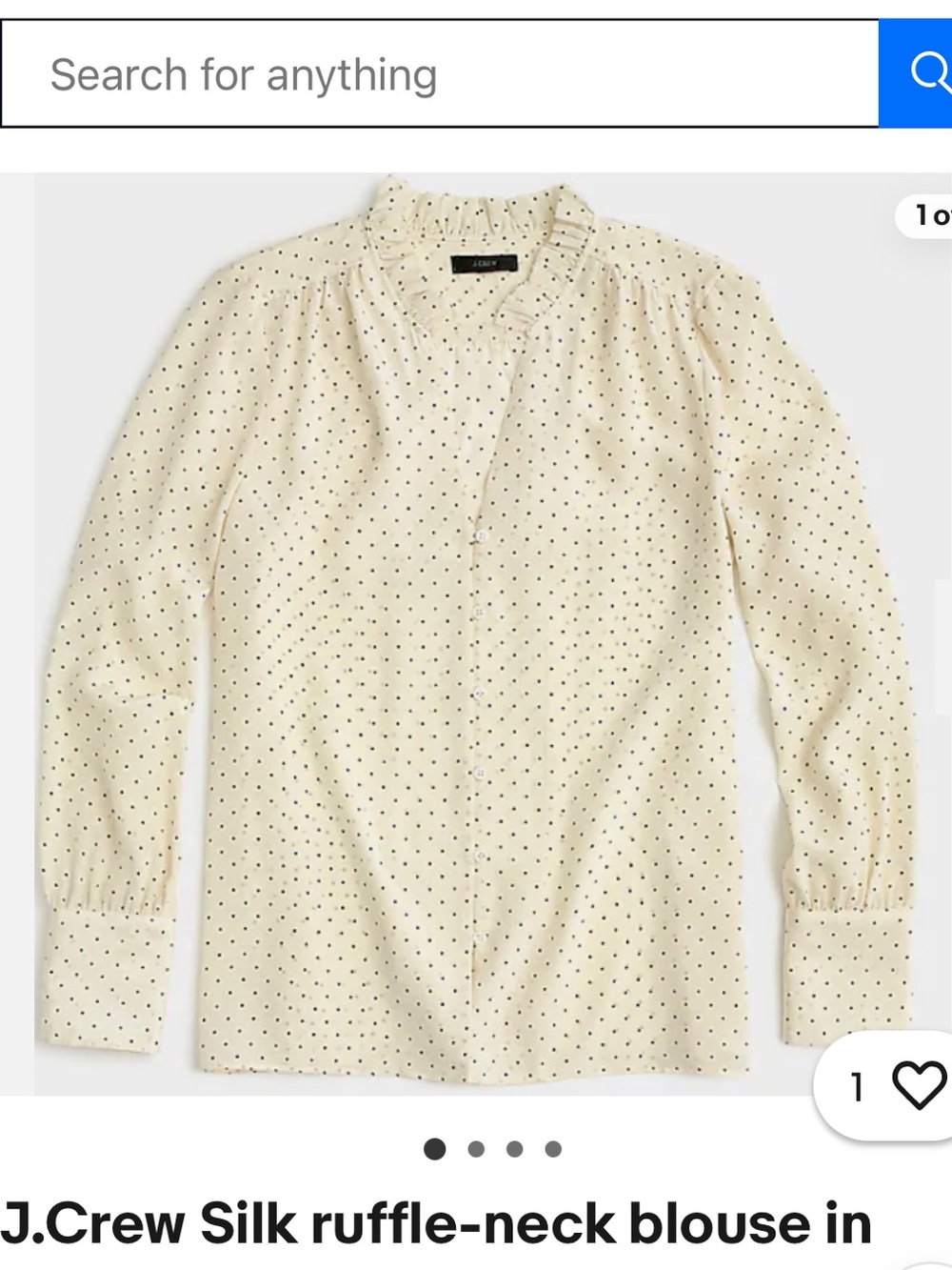 J. Crew 100% Silk Polka Dot Ruffle-Neck Shirt in Sz:XL